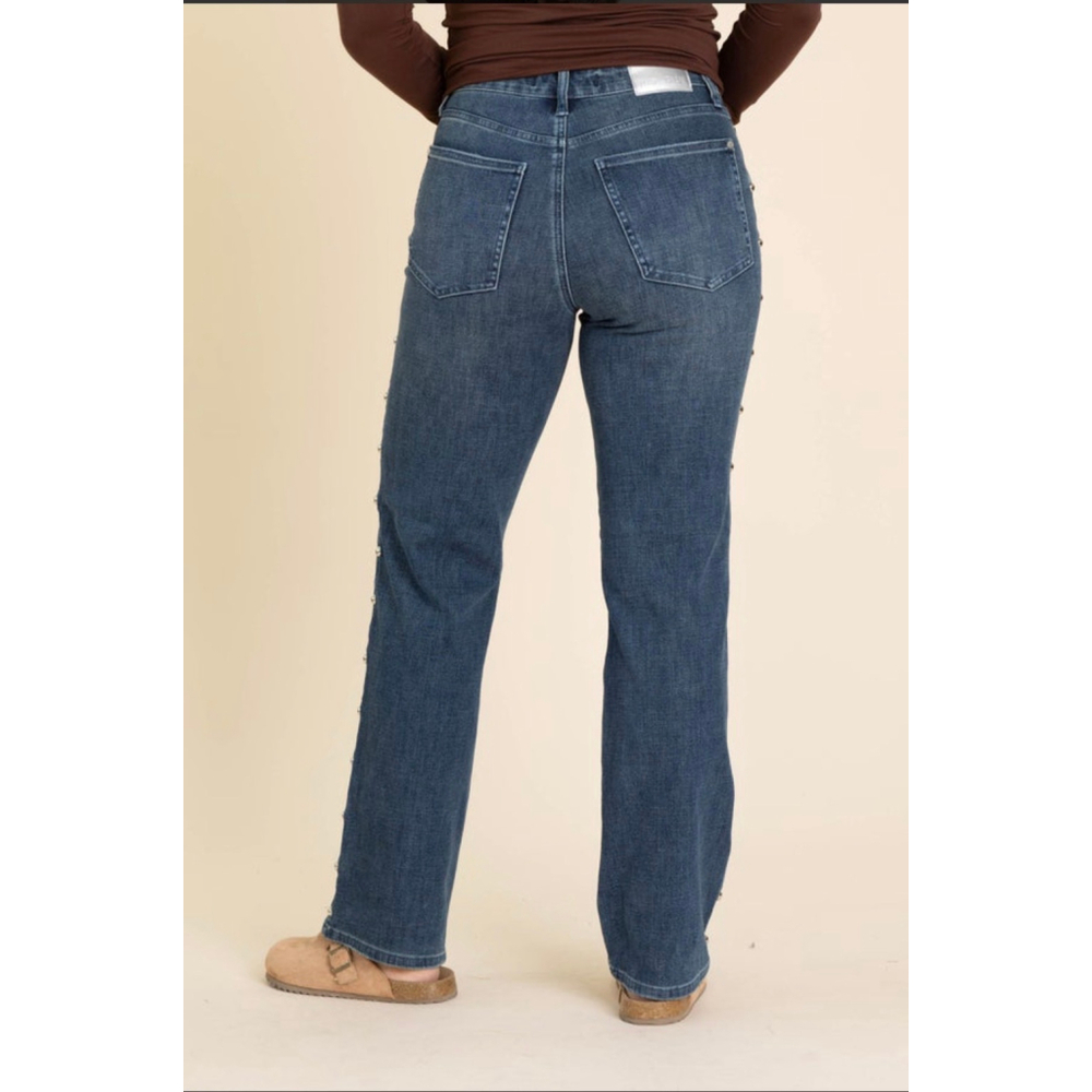 Judy Blue Dark Blue Straight Leg Jeans with Side Studs - Picture 4 of 7